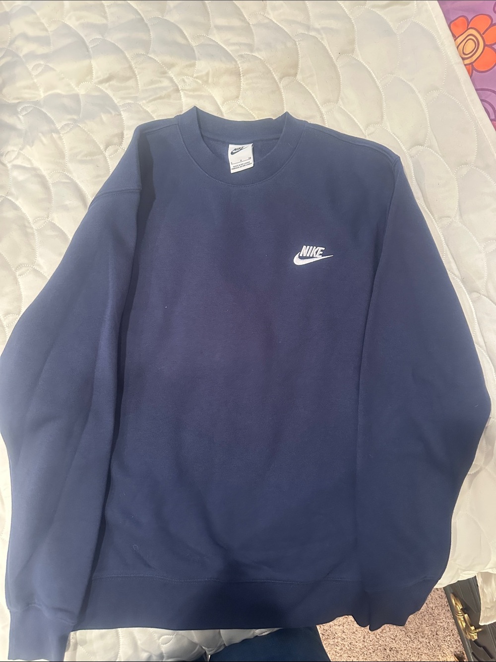 Nike Men’s Navy Crewneck Sweatshirt with White Swoosh